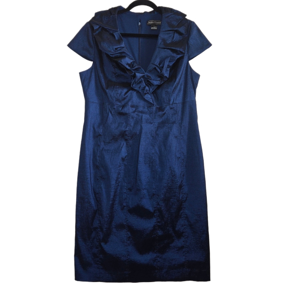 Jessica Howard Blue Ruffled Formal Midi Cocktail Dress Size 16